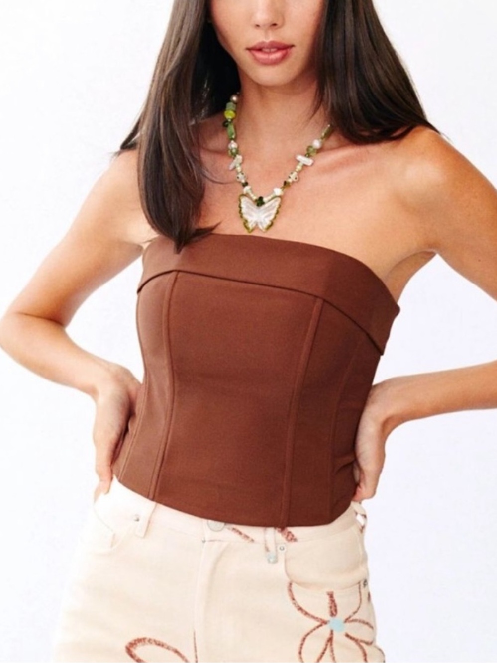 Brown With Jean Strapless Corset Top